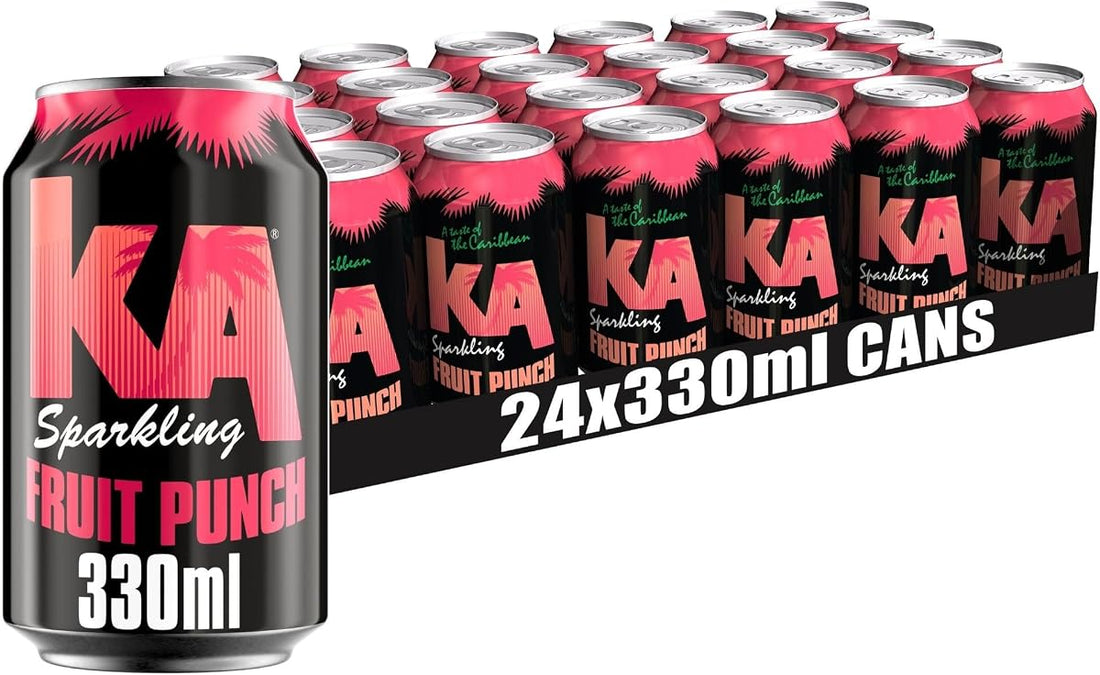KA Caribbean Fruit Punch Fizzy Drinks - Traditional & Authentic Caribbean Jamaican Style Sparkling Drink - Soft Drinks Multipack - Fruit Punch Soda Drinks Bulk Pack - 24 x 330ml Ca