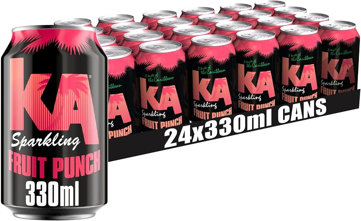 KA Caribbean Fruit Punch Fizzy Drinks - Traditional & Authentic Caribbean Jamaican Style Sparkling Drink - Soft Drinks Multipack - Fruit Punch Soda Drinks Bulk Pack - 24 x 330ml Ca