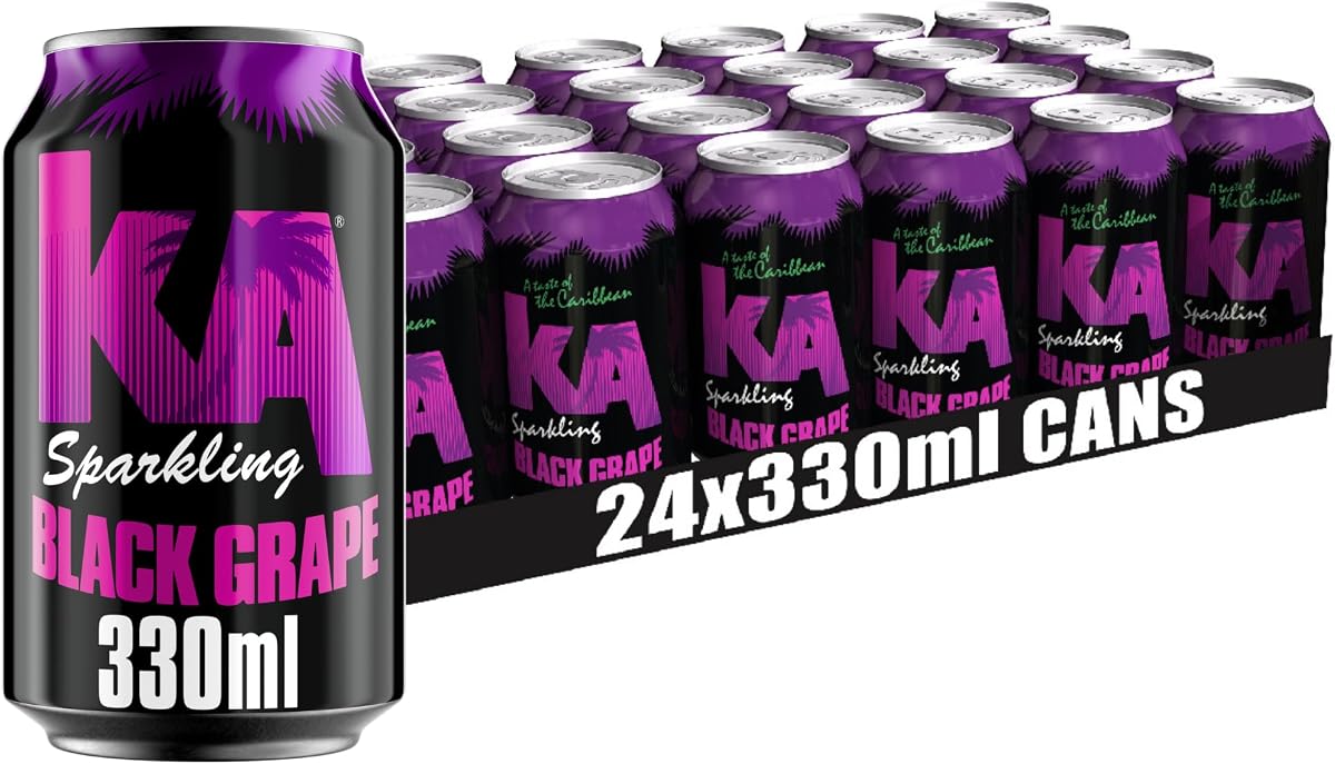 KA Caribbean Black Grape Fizzy Drinks - Traditional & Authentic Caribbean Jamaican Style Sparkling Drink - Soft Drinks Multipack - Black Grape Soda Drinks Bulk Pack - 24 x 330ml Ca