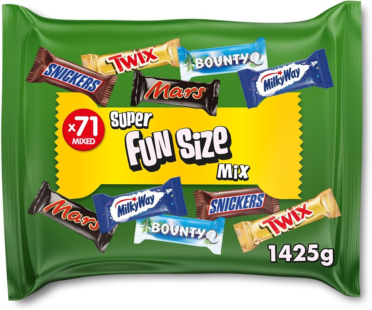 Mixed Chocolate Bars Multipack Bulk Bag 1425g – 71 Fun Size Milk Chocolate Bars & Chocolate Sweets Variety Pack with Mini Mars, Snickers, Twix, Bounty & Milky Way, Chocolate Gift, 