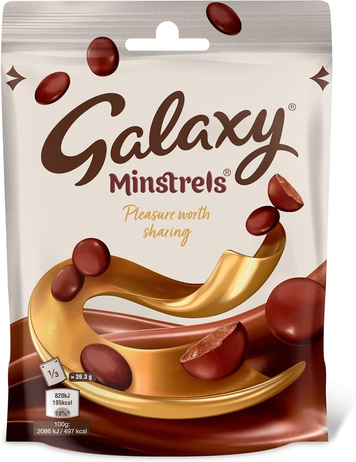 Galaxy Minstrels Milk Chocolate Sharing Bag 118g, Smooth Chocolate Buttons with a Crisp Candy Shell, Chocolate Treat, Movie N
