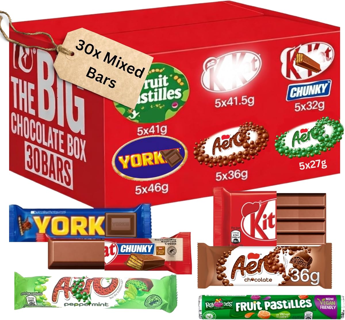 30x Chocolate Box Selection -Crispy & Classic Chocolate Treat Selection, Birthday & Thank You Hamper for All Ages Assorted Chocolates Gift Box, Mothers Day Gifts