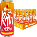 Rubicon RAW 12 Pack Orange & Mango 500ml Energy Drink, 20% Real Fruit Juice, High caffeine with B-Vitamins, Ginseng & Guarana, No Artificial Colours or Flavours, Reduce Tiredness &