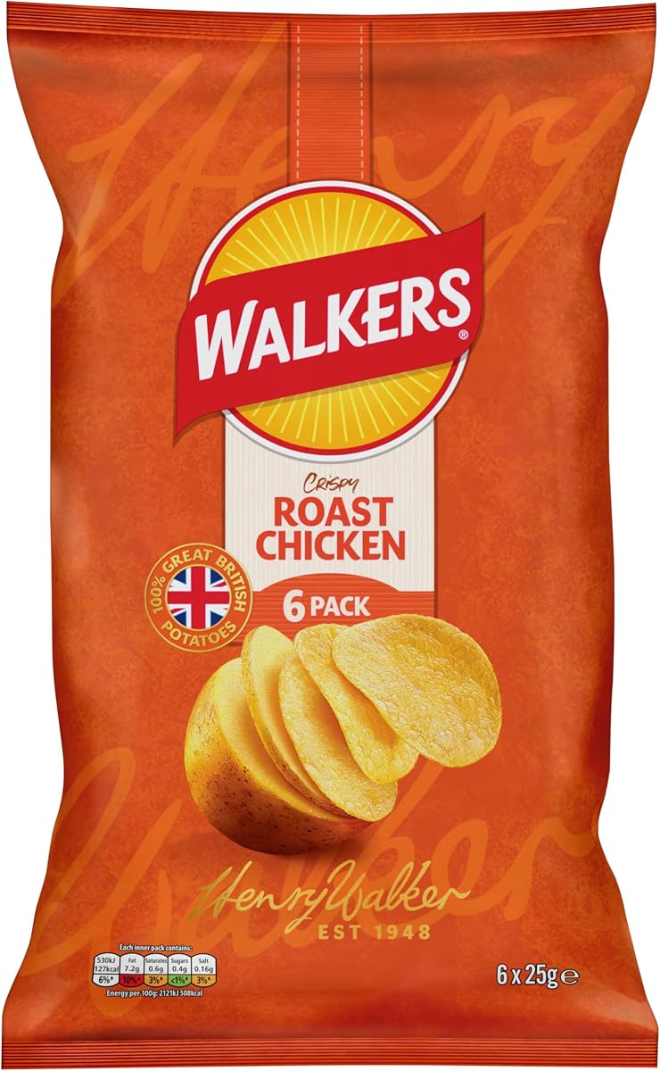 Walkers Roast Chicken Crisps, 6 x 25g