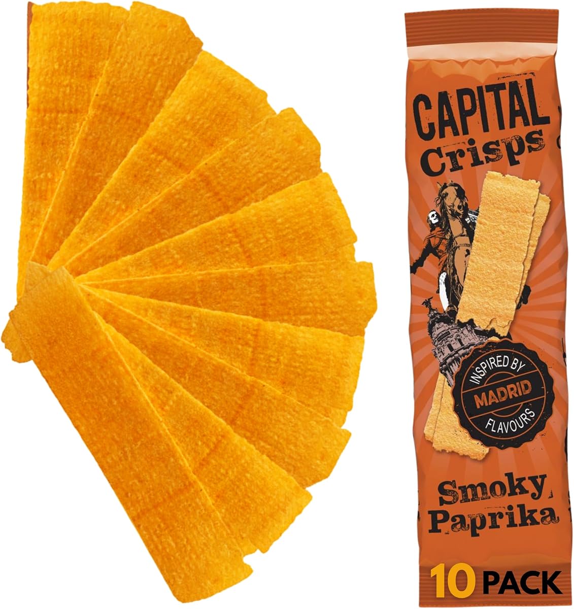 Capital Crisps Madrid Smoky Paprika Pack of 10 x 75g - Elongated Crisps. Multipack Crisps, Vegetarian Snacks, Healthy Snack