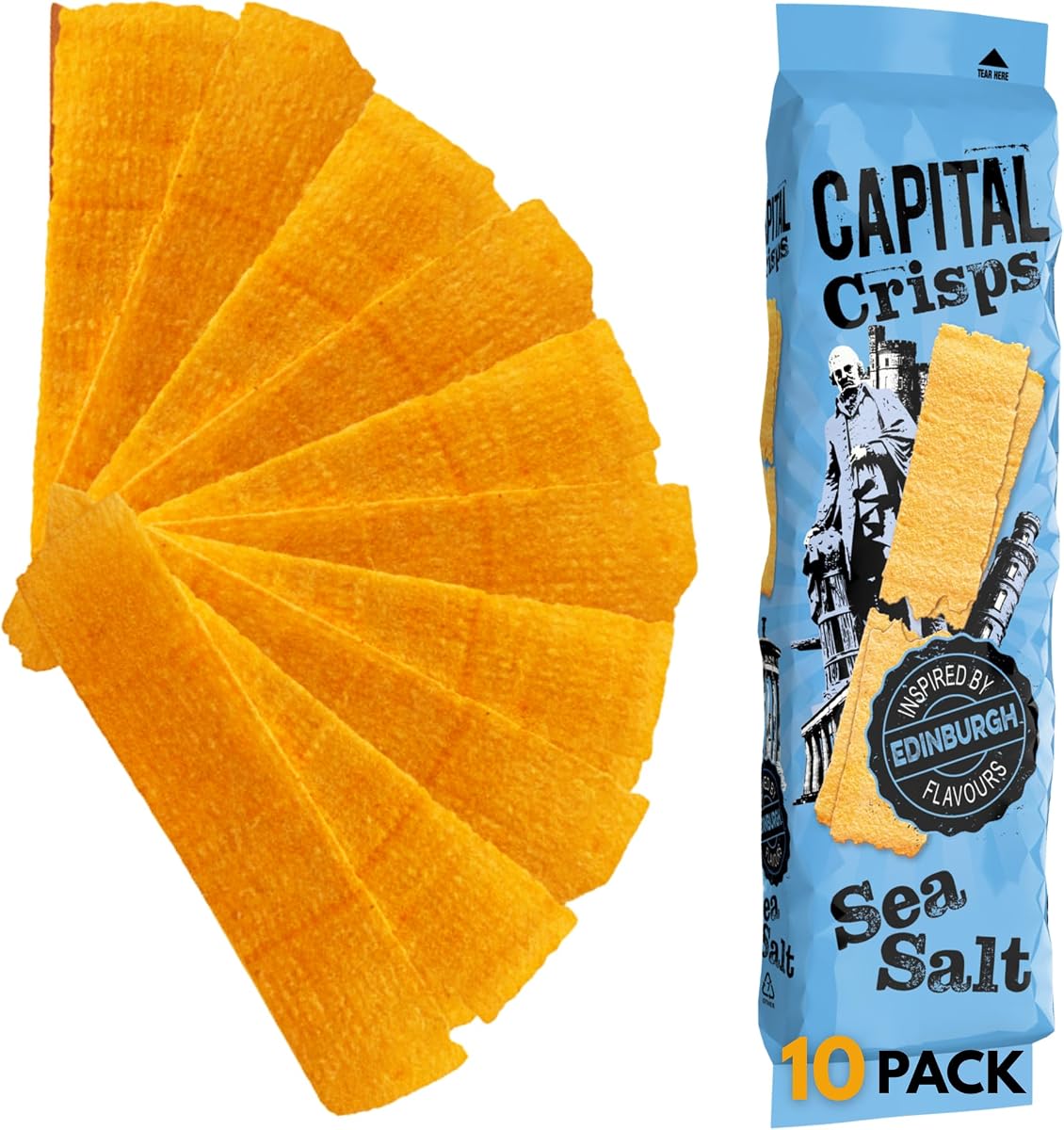 Capital Crisps Edinburgh Salt & Vinegar Pack of 10 x 75g - Elongated Crisps. Multipack Crisps, Vegetarian Snacks, Healthy Snack