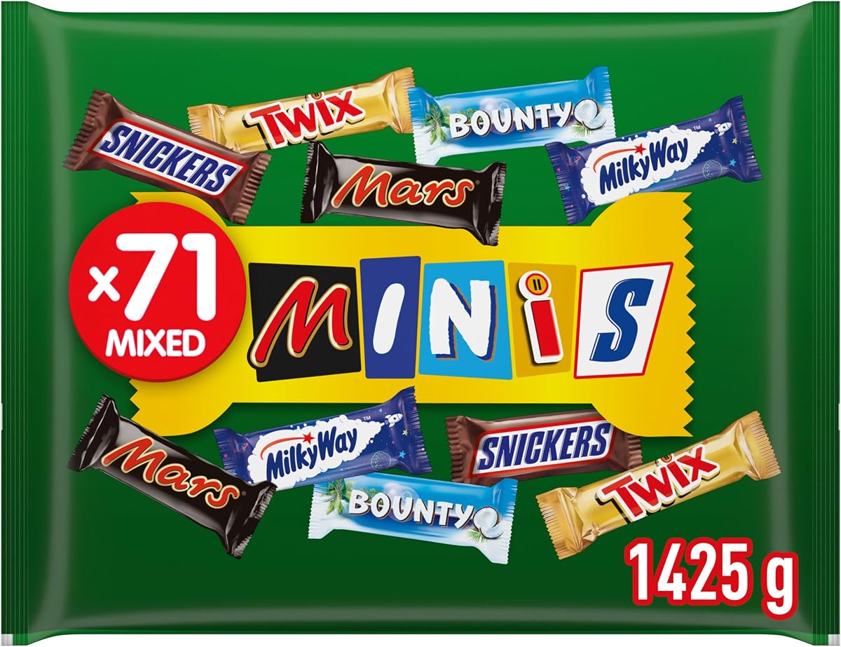 Mixed Snickers, Mars, Twix und weitere Mini Schokoriegel - Großpackung Schokolade - Party Mix - 71 Riegel - 1 x 1,4kg